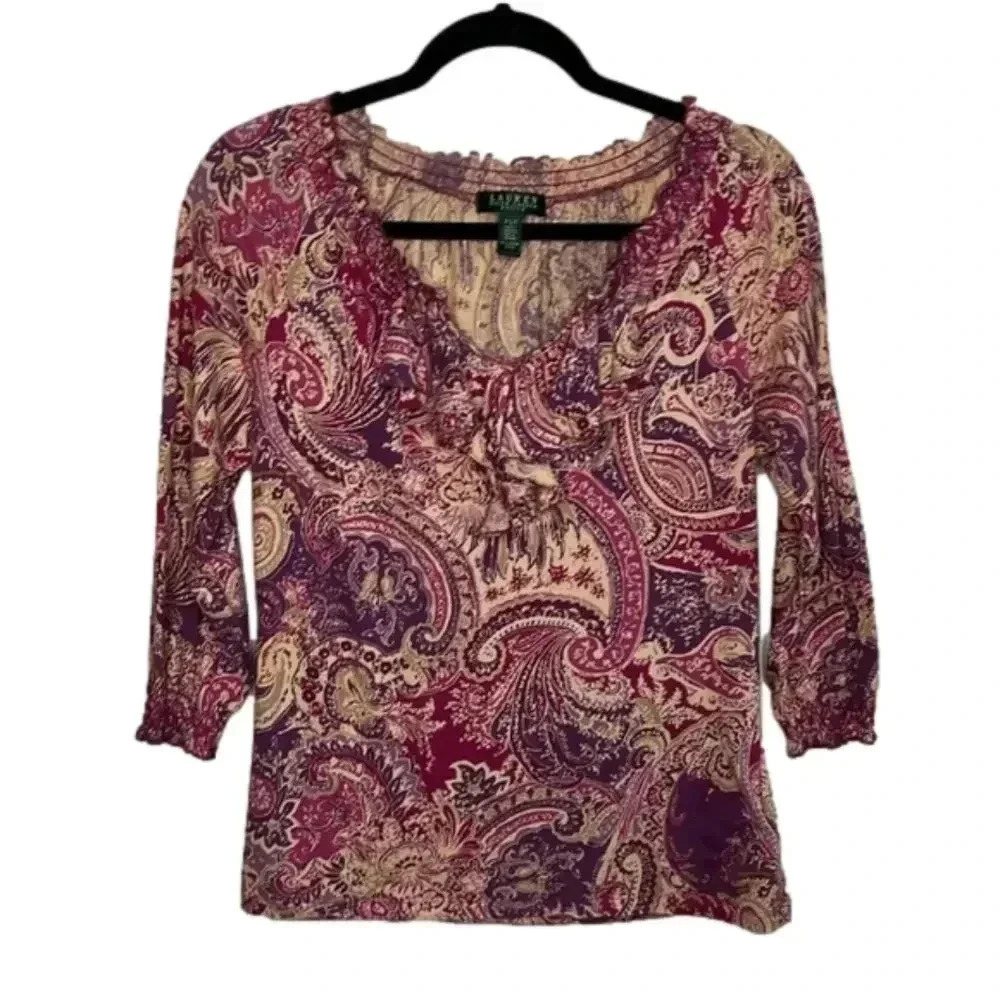 Lauren Ralph Lauren Paisley Top Size Small Petite